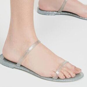 Stuart Weitzman Sawyer Slide Silver glitter clear